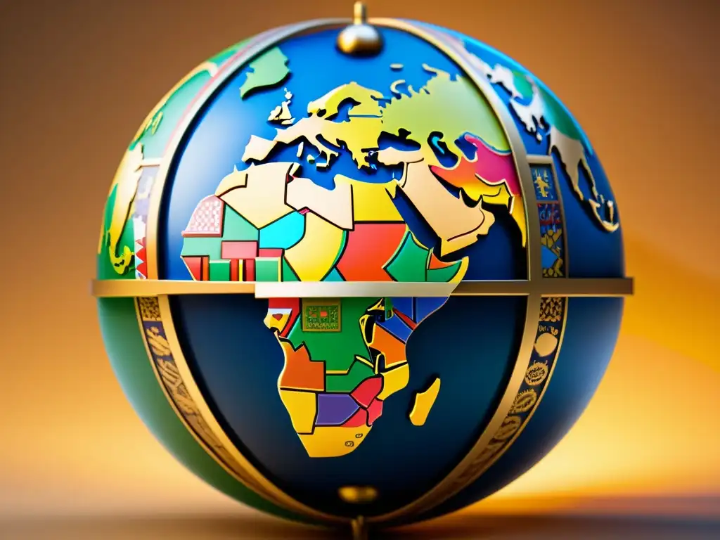 Un detallado y vibrante globo terráqueo rodeado de un escudo moderno, simbolizando la protección en un mercado global