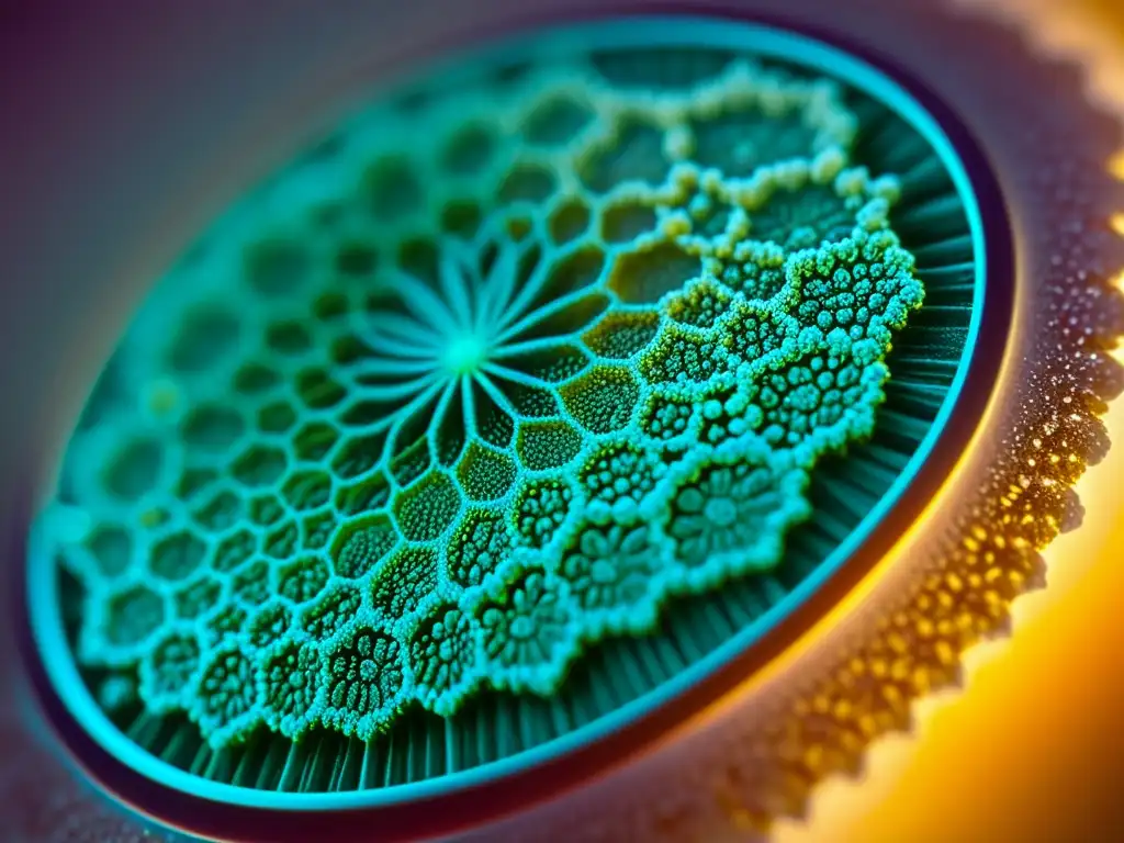 Detalle asombroso de células bajo microscopio, enfoque nítido y colores vibrantes