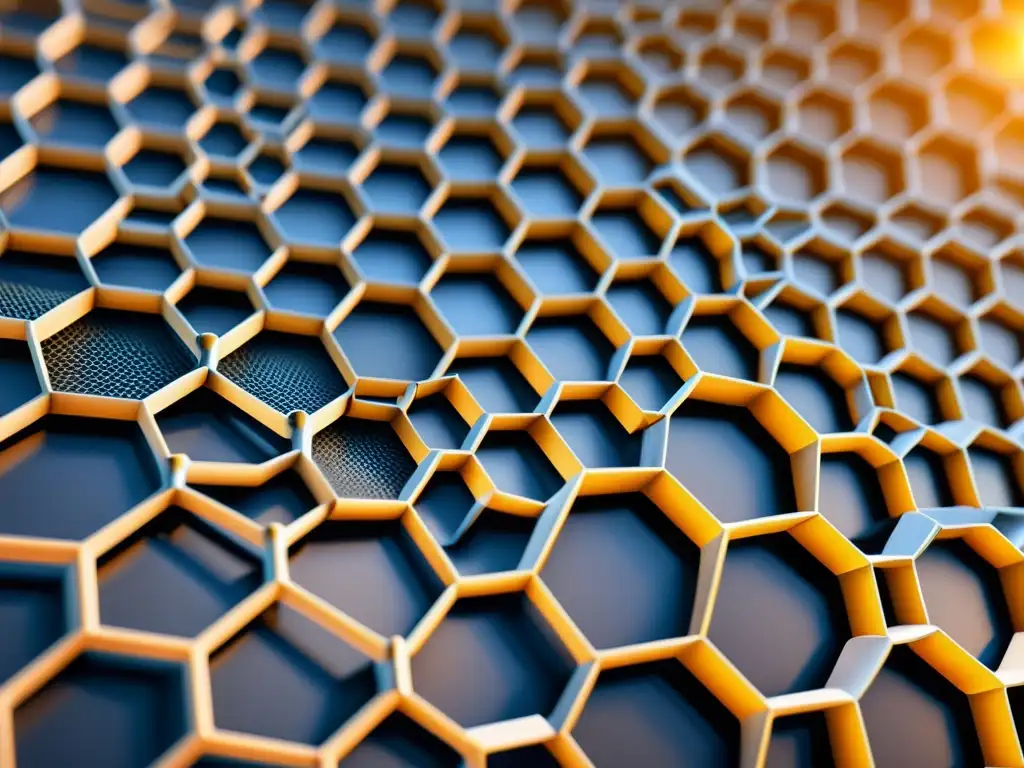 Detalle asombroso de la estructura hexagonal del grafeno, resaltando su conductividad y resistencia