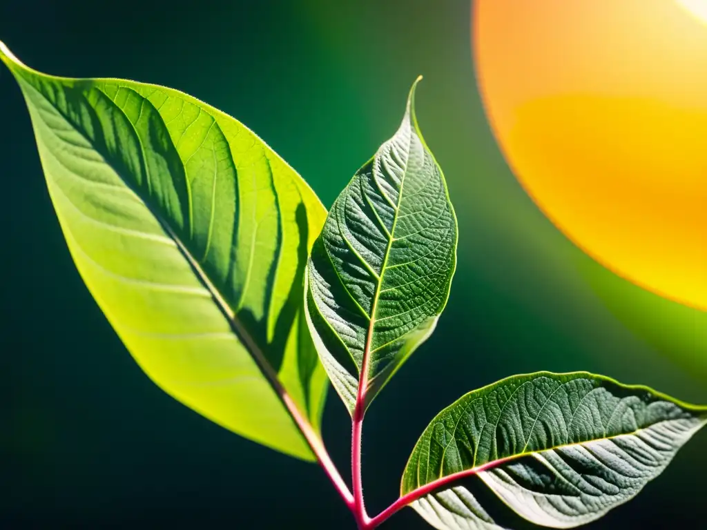 Detalle de cultivo modificado genéticamente, hojas resistentes a plagas con patrones de ADN, reflejo del papel de las patentes en cultivos