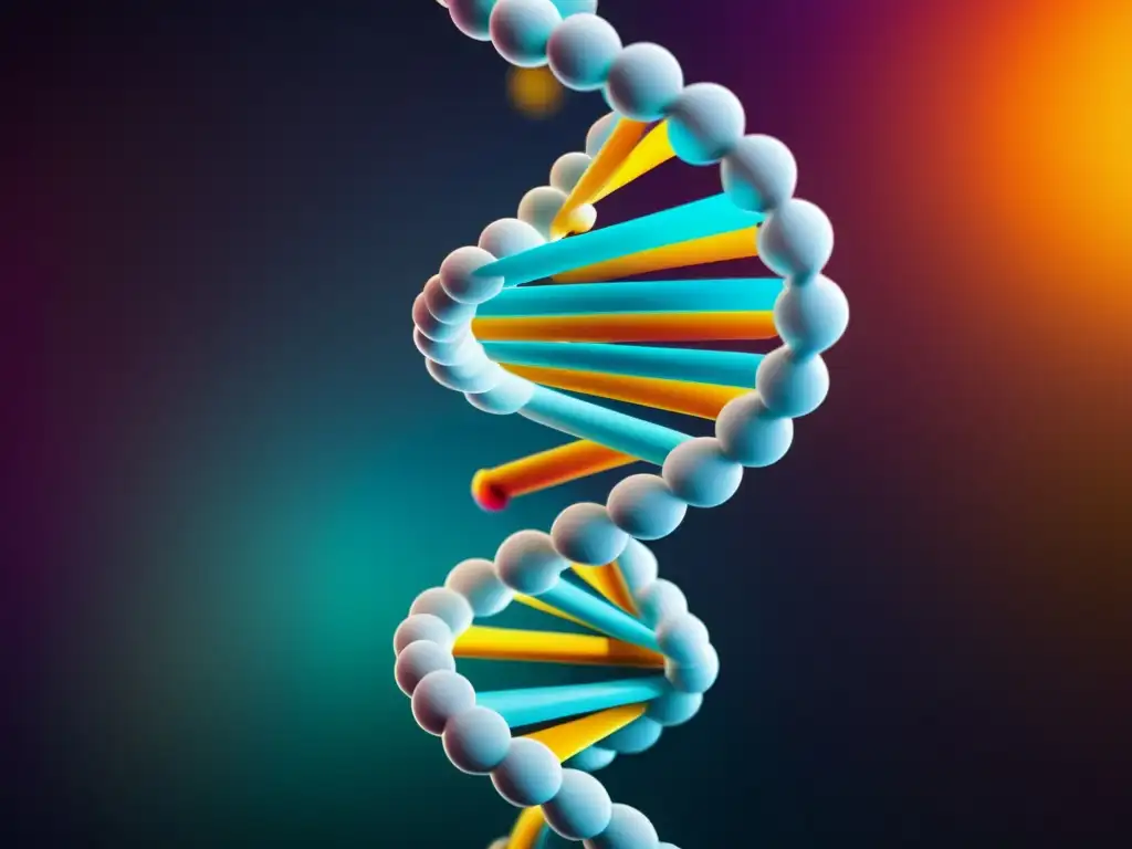 Detalle en 8k de una doble hélice de ADN con colores vibrantes