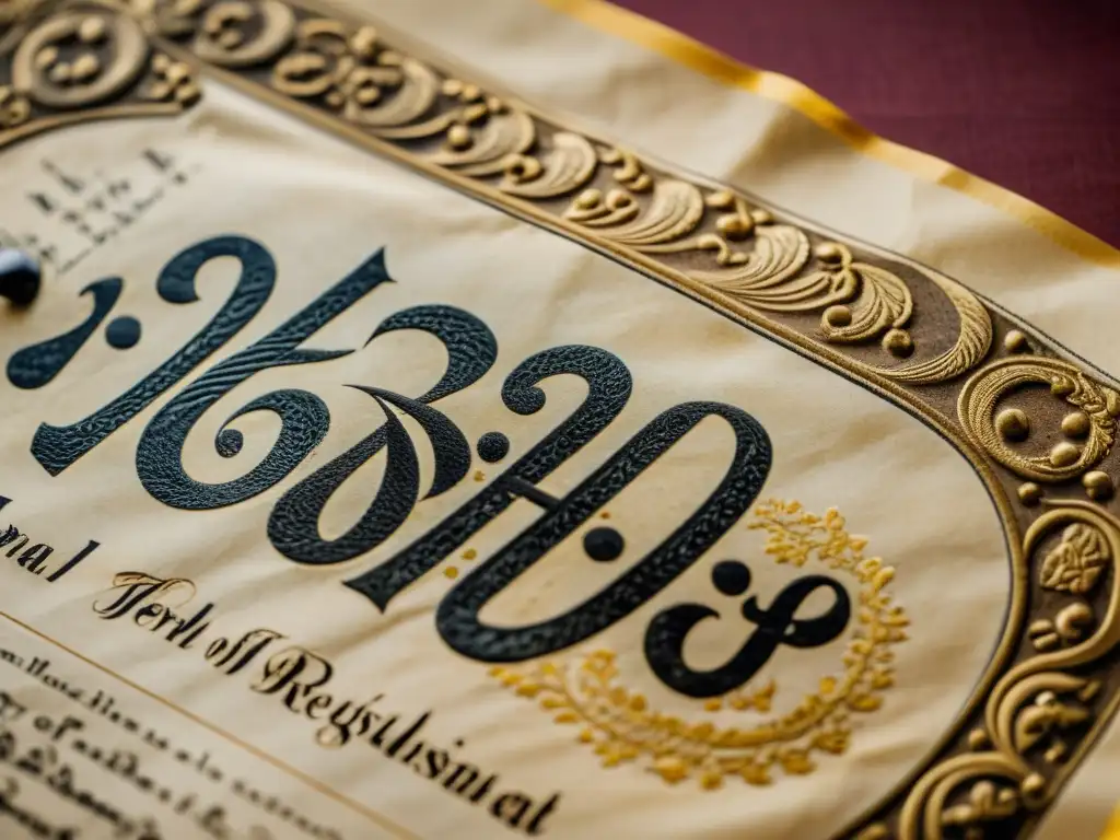 Detalle de documento legal antiguo con caligrafía ornamentada y sellos oficiales, reflejando el proceso de oposición a la inscripción de marca