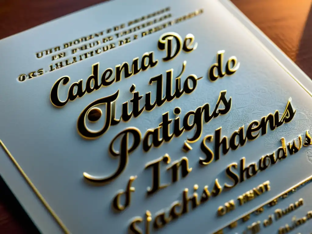 Detalle de documento metálico de patente con diseño elegante y tipografía moderna: Cadena de Título en Litigios de Patentes