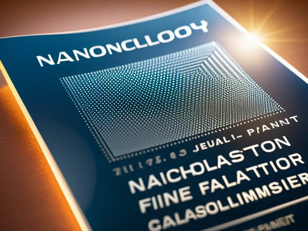 Detalle de documento de patente de nanotecnología con legislación patentes nanotecnología global, simbolizando modernidad y profesionalismo