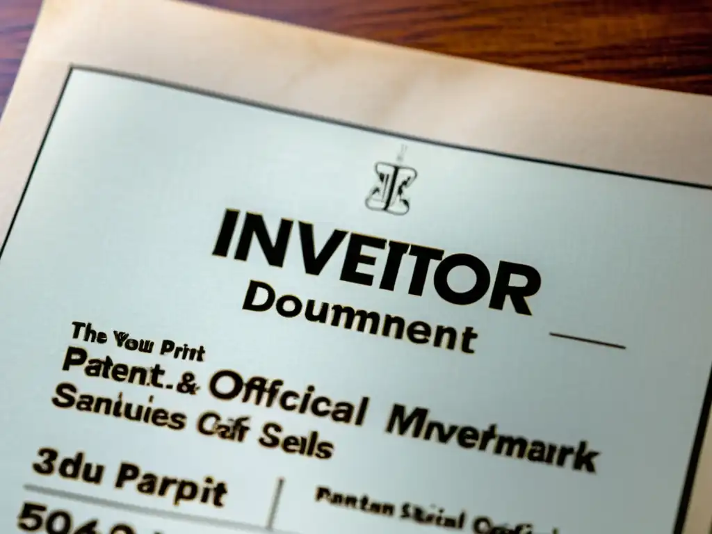 Detalle de documento de patente: título, inventor, número, marcas de agua y sellos oficiales