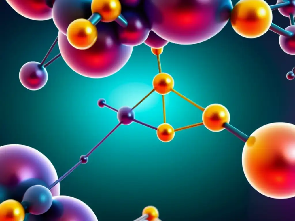 Detalle de estructura nanomaterial, muestra su composición molecular con colores vibrantes y estética futurista