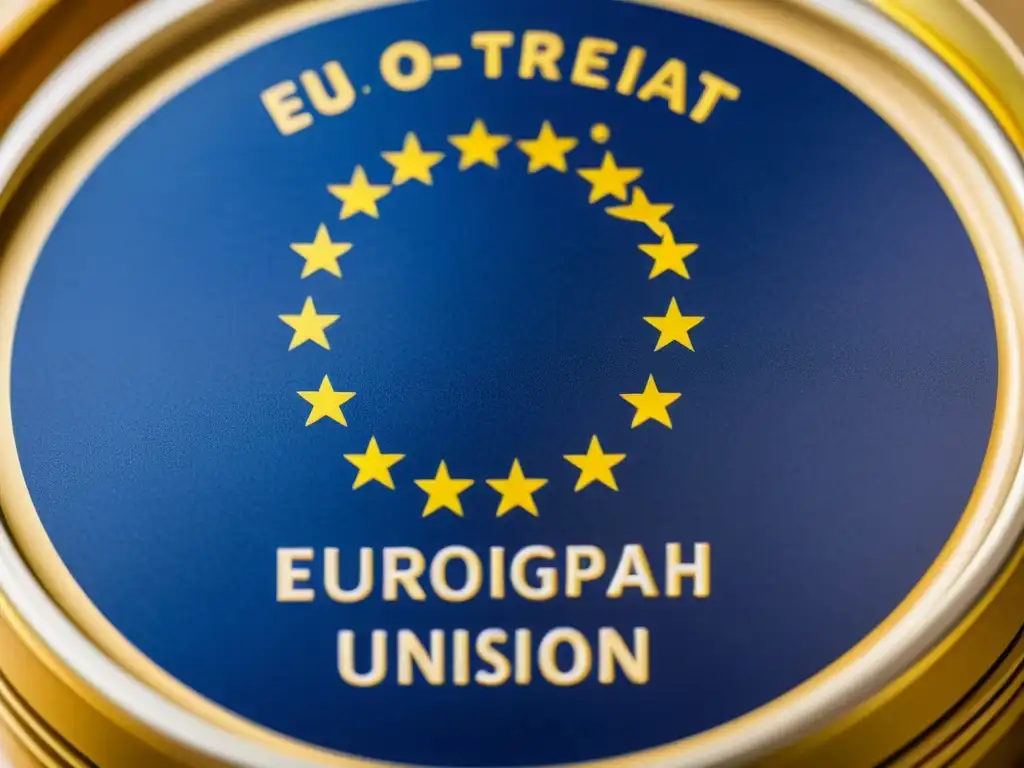 Detalle del etiquetado de indicación geográfica de la Unión Europea, resaltando el Tratado de Lisboa protección denominaciones origen