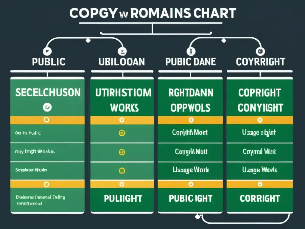 Detalle de gráfico comparativo entre dominio público y propiedad intelectual, con ilustraciones detalladas y diseño moderno