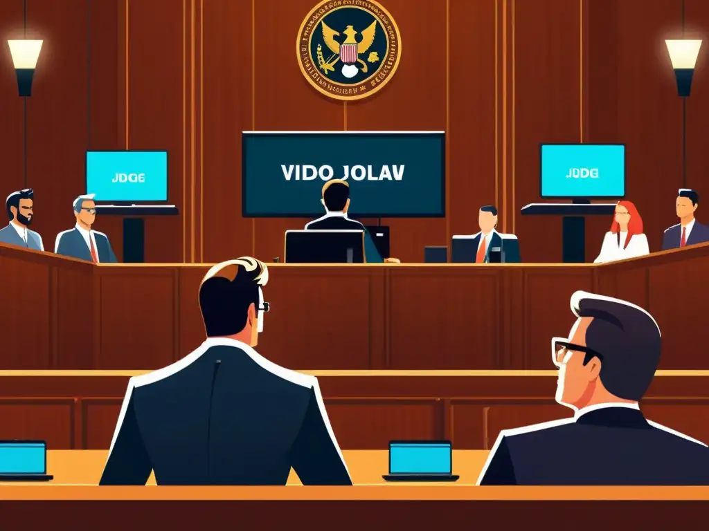 Detalle ilustrado de un juicio sobre la regulación legal de streaming videojuegos