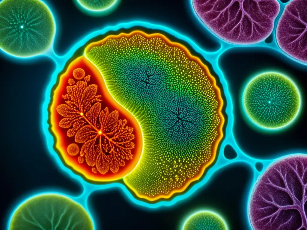 Detalle impresionante de una célula vegetal modificada genéticamente bajo microscopio, representando la complejidad de patentes en biotecnología propiedad intelectual
