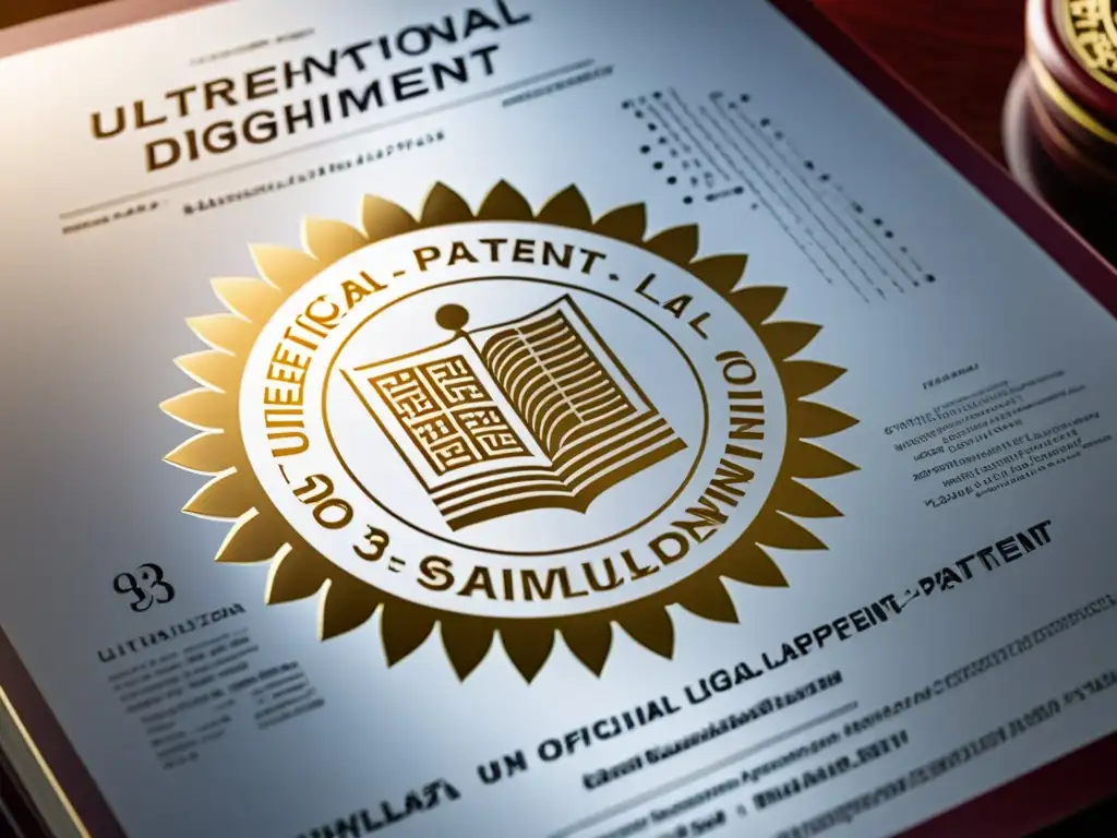 Detalle impresionante del Tratado de Cooperación de Patentes (PCT) con diseño intrincado y sellos oficiales, emitiendo autoridad y importancia