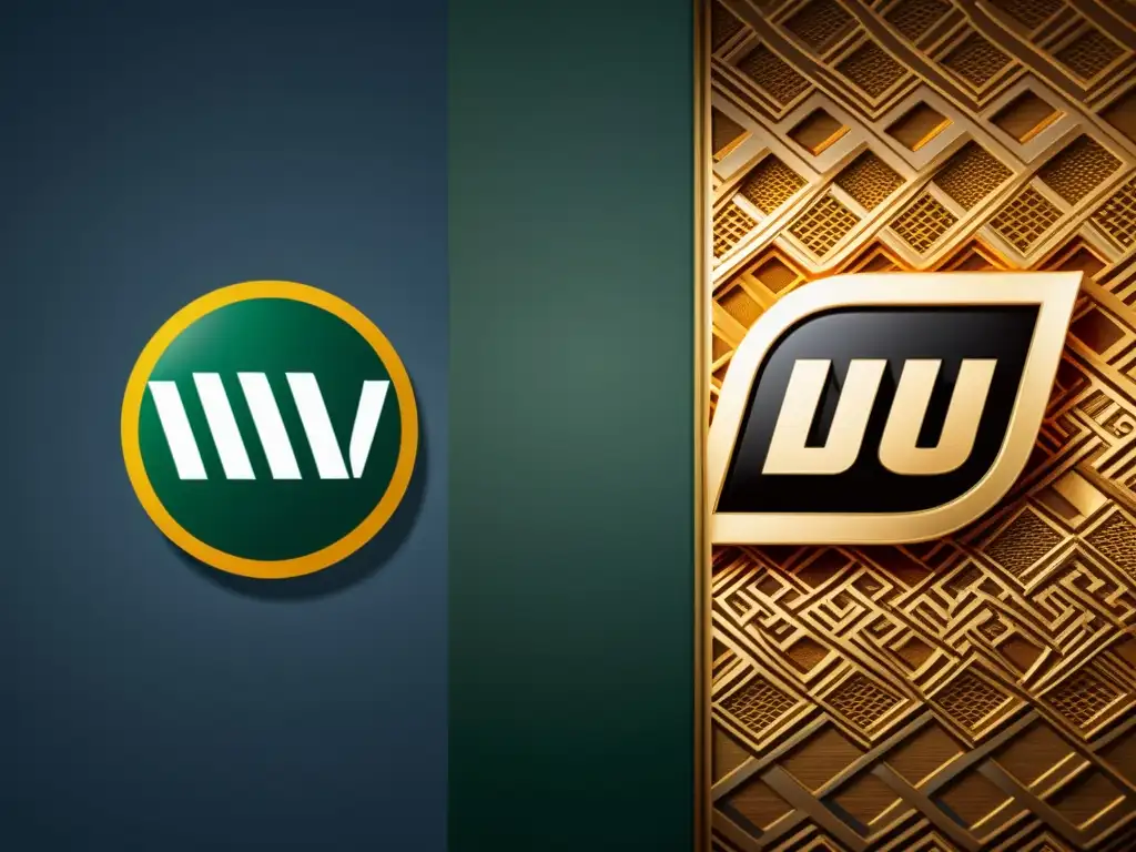 Detalle de dos logotipos similares pero distintos, con líneas e patrones intrincados que muestran las diferencias sutiles