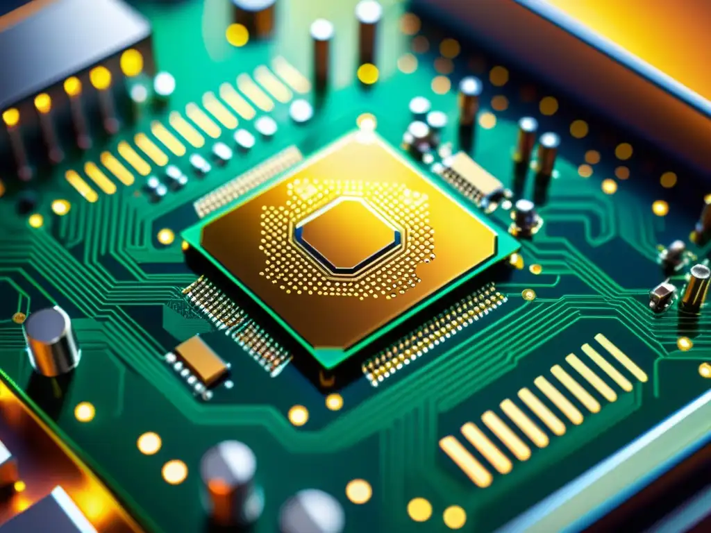 Detalle vibrante de placa de circuito integrado, salvaguardando patentes de circuitos integrados con tecnología avanzada y diseño sofisticado