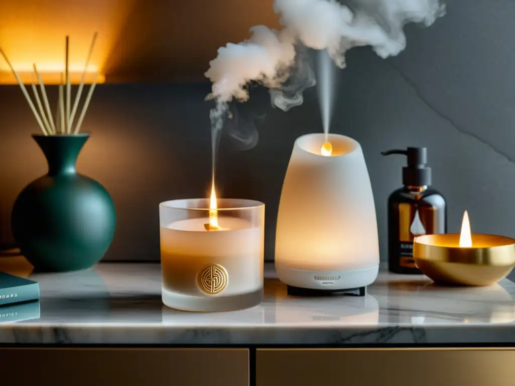 Un difusor moderno y elegante lanza un suave aroma en una habitación minimalista