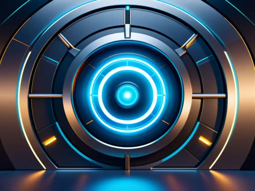 Núcleo de inteligencia artificial: Futuro protegido Una ilustración digital ultra detallada de un futuro bóveda de alta tecnología con paneles de seguridad brillantes y salvaguardias AI sofisticadas, protegiendo un sistema de inteligencia artificial elegante y sofisticado rodeado de barreras protectoras y escudos digitales