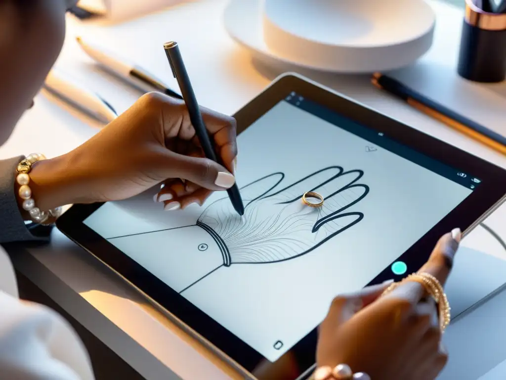 Un diseñador de moda internacional crea un elegante diseño en una tablet en un estudio moderno