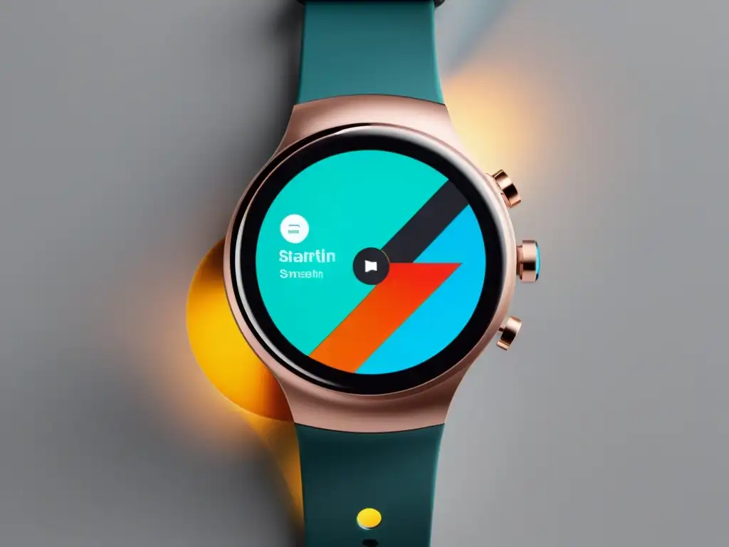 Diseño innovador de smartwatch con símbolos de propiedad intelectual, materiales futuristas y conceptos legales
