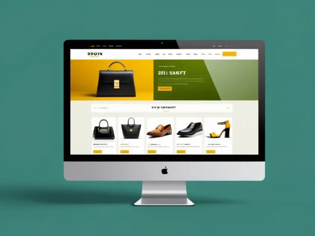 Diseño de marca para comercio electrónico: Interfaz web moderna y sofisticada con énfasis en logotipos, esquemas de color y exhibición de productos