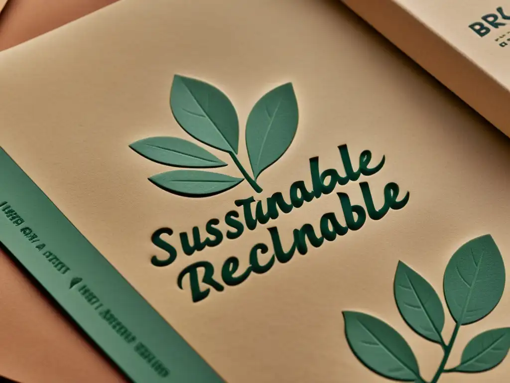 Diseño sostenible de marcas: logo embellecido en material reciclado, con diseño ecofriendly y tonos terrosos, rodeado de ilustraciones botánicas