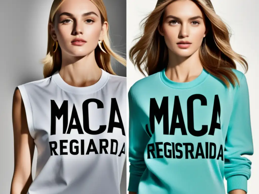 Dos diseños de moda idénticos, uno 'Marca Registrada' y el otro 'No Registrada', resaltando las ventajas y desventajas legales