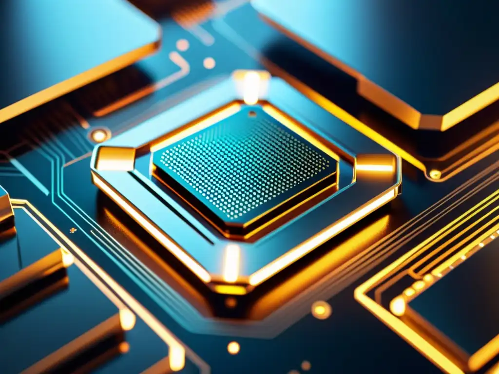 Dispositivo nanoelectrónico futurista con circuitos intrincados y tecnología avanzada, destacando innovación de vanguardia