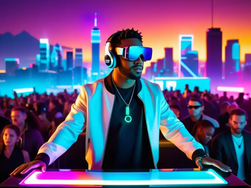 El DJ del futuro controla la música con hologramas en una ciudad vibrante