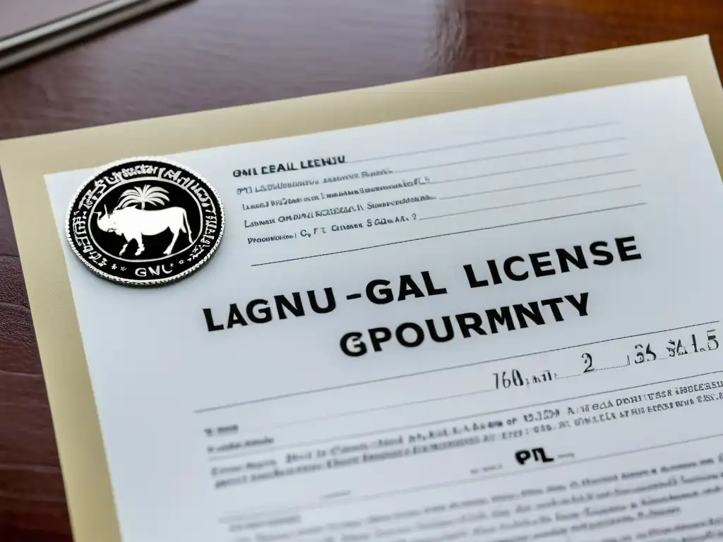 Un documento legal detallado con la licencia GPL destacada en tipografía elegante