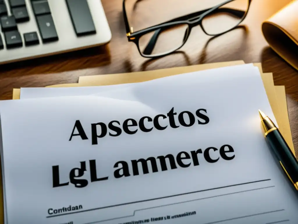 Un documento legal moderno sobre 'Aspectos legales del naming en ecommerce' destaca sobre un escritorio minimalista