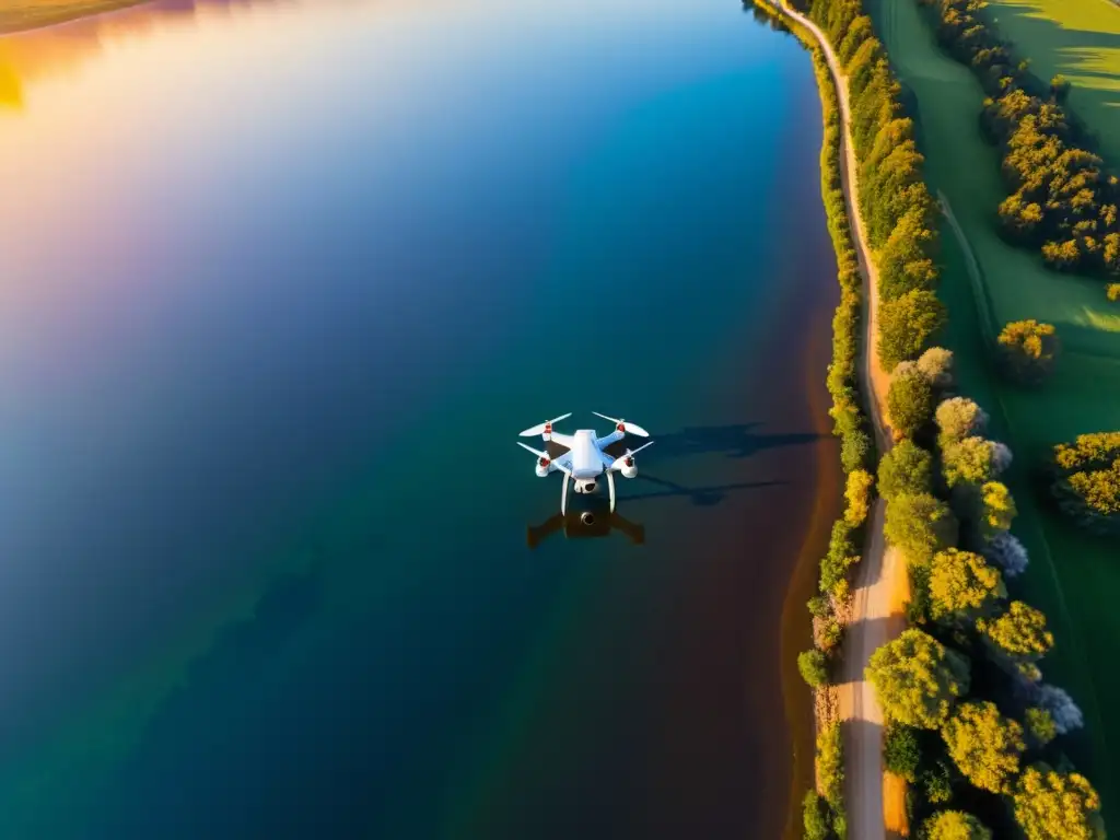 Un drone captura la belleza natural al atardecer, mostrando la innovación tecnológica