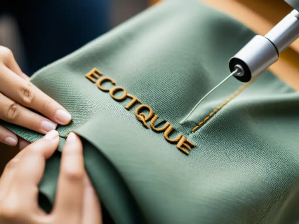 Una ecoetiqueta de moda se cose en una prenda elegante y sostenible