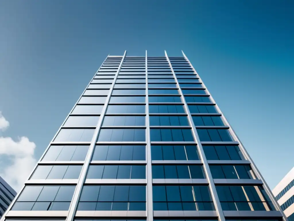 Edificio futurista con cristaleras, reflejando la ciudad