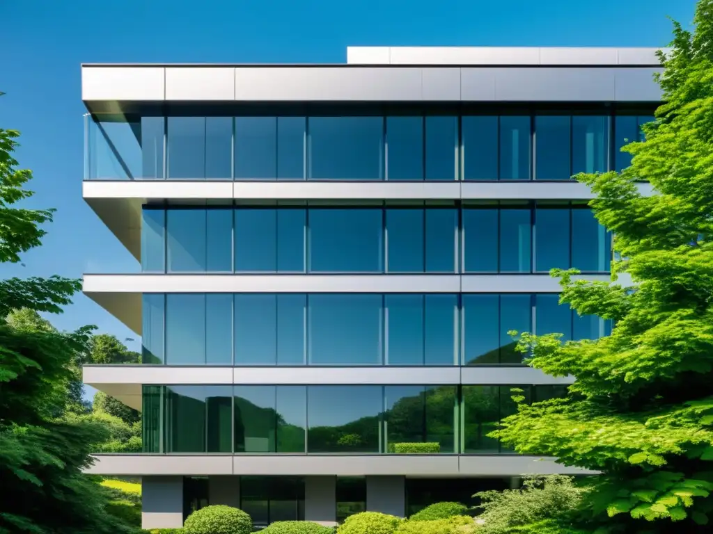 Edificio de oficinas moderno con diseño arquitectónico elegante y sistema de vigilancia de propiedad intelectual integrado