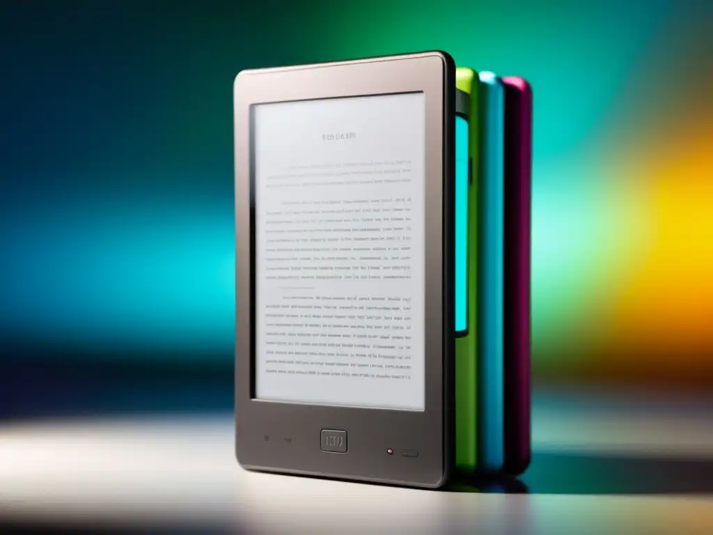 Un elegante lector de libros electrónicos muestra una portada vibrante