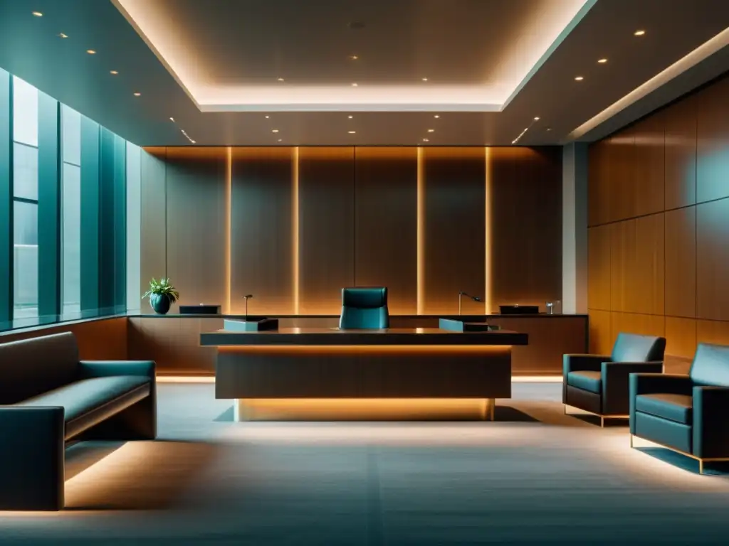 Un elegante tribunal moderno con diseño futurista y luz natural