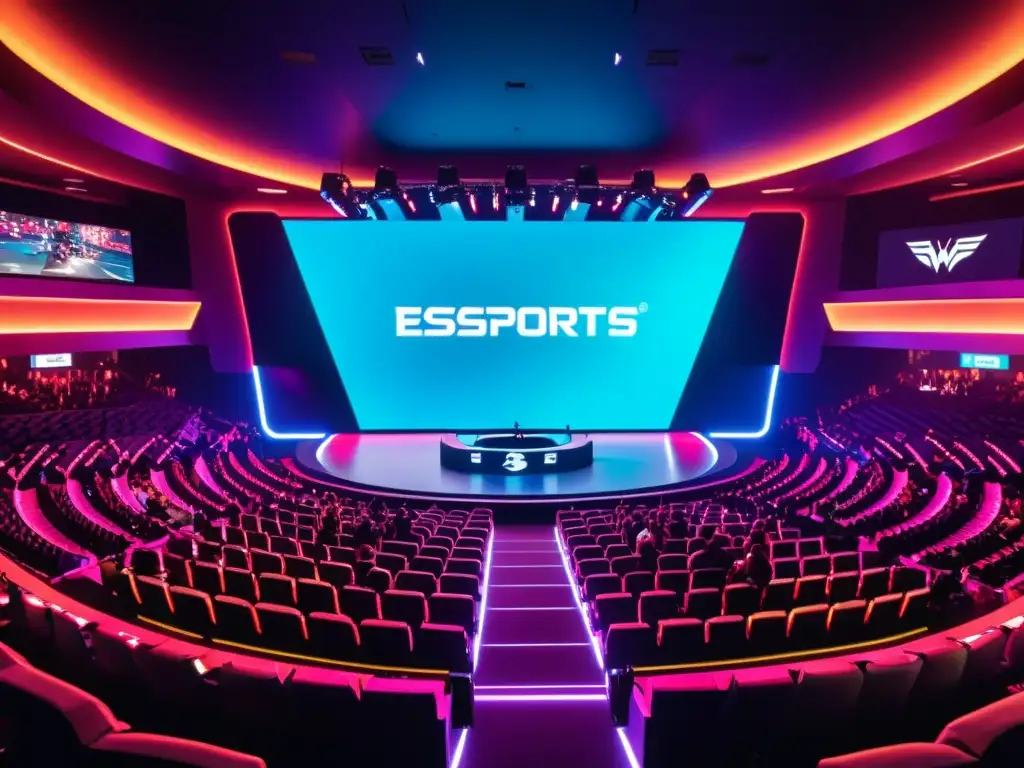 Un emocionante torneo de esports en un escenario futurista con tecnología de vanguardia