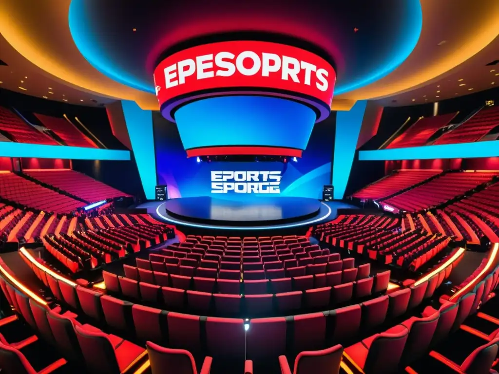 Un emocionante torneo de eSports en un gran estadio, con fans animados y pantallas brillantes