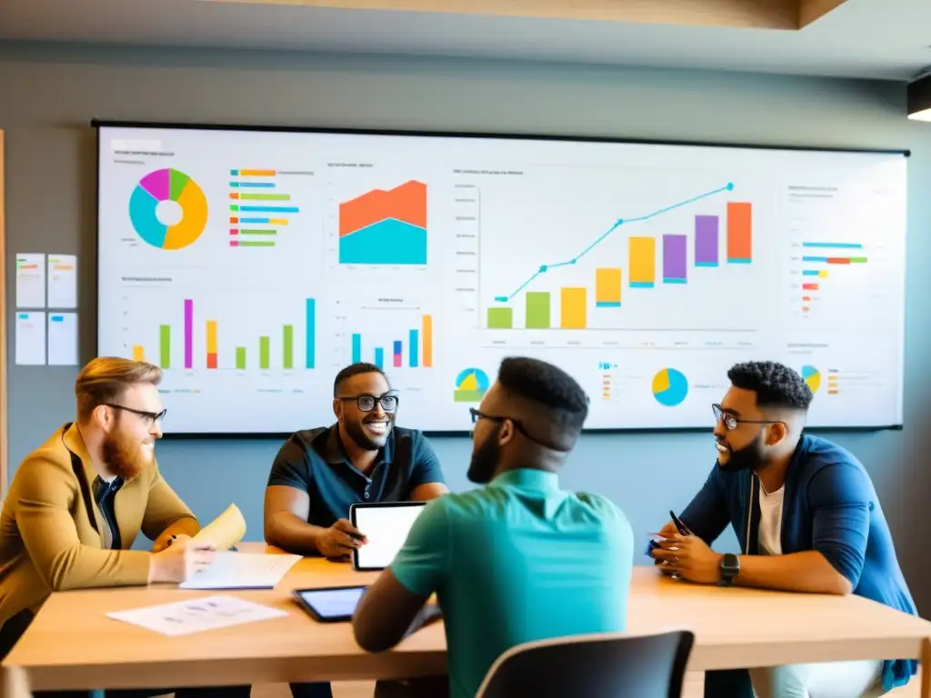 Brainstorming creativo: Desarrollo de apps Equipo diverso de desarrolladores de apps colaborando en una mesa, con dispositivos móviles, bocetos y notas