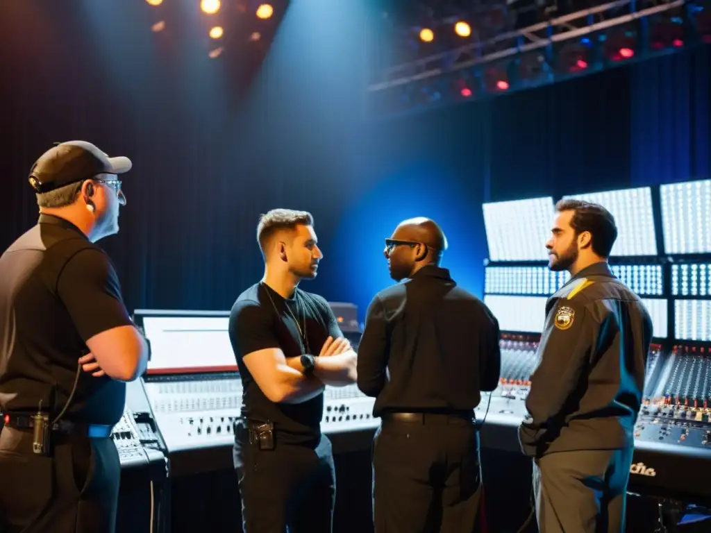 El equipo técnico en backstage prepara el escenario para el concierto