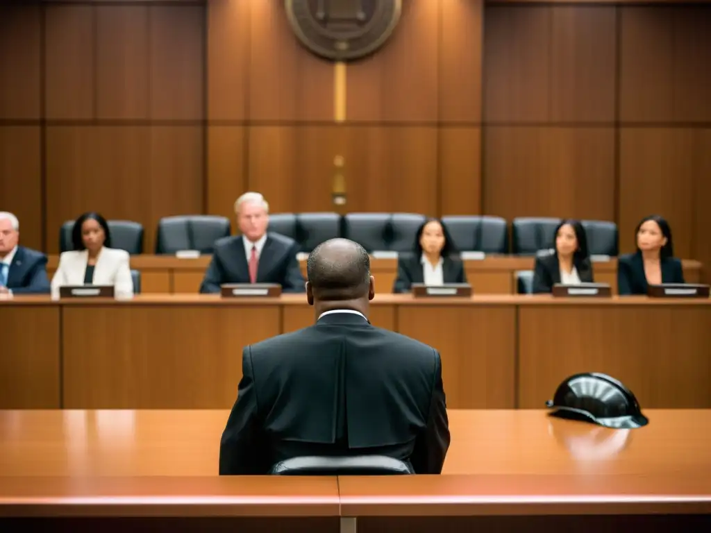 Escena de la corte con abogados y juez discutiendo restricciones preliminares en litigios de patentes, con un ambiente tenso y profesional