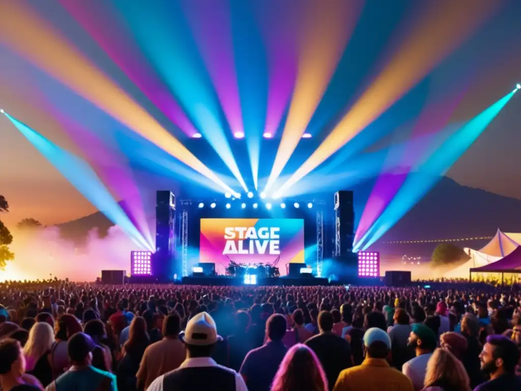Escenario vibrante en festival de música, respetando la creación artística en festivales