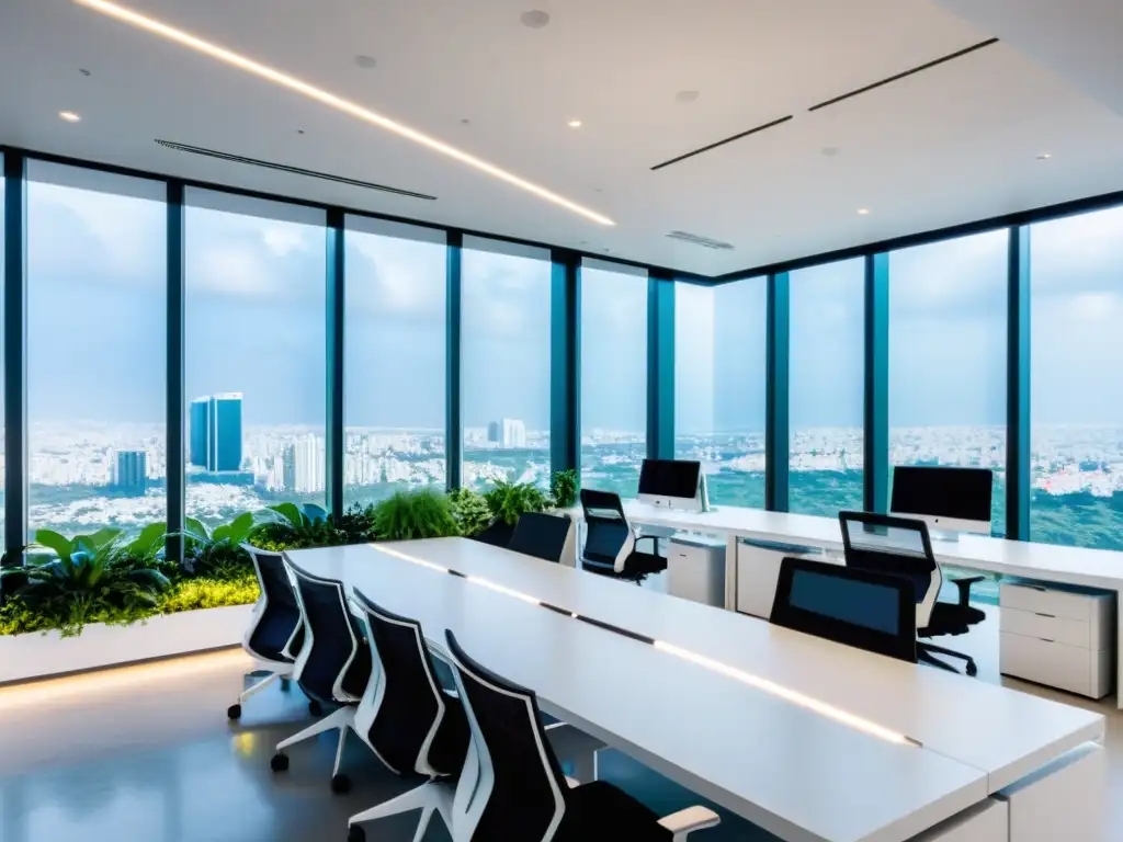 Un espacio de oficina futurista en Tel Aviv con tecnología innovadora y vibrantes paredes verdes