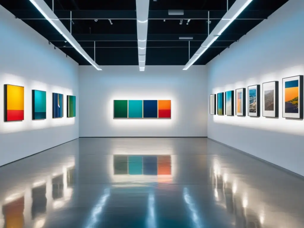 Espaciosa galería de arte contemporáneo con obras visualmente impactantes y opciones de licencias creativas
