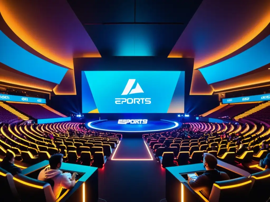 Espectacular arena de deportes electrónicos con arquitectura metálica futurista y pantallas LED vibrantes