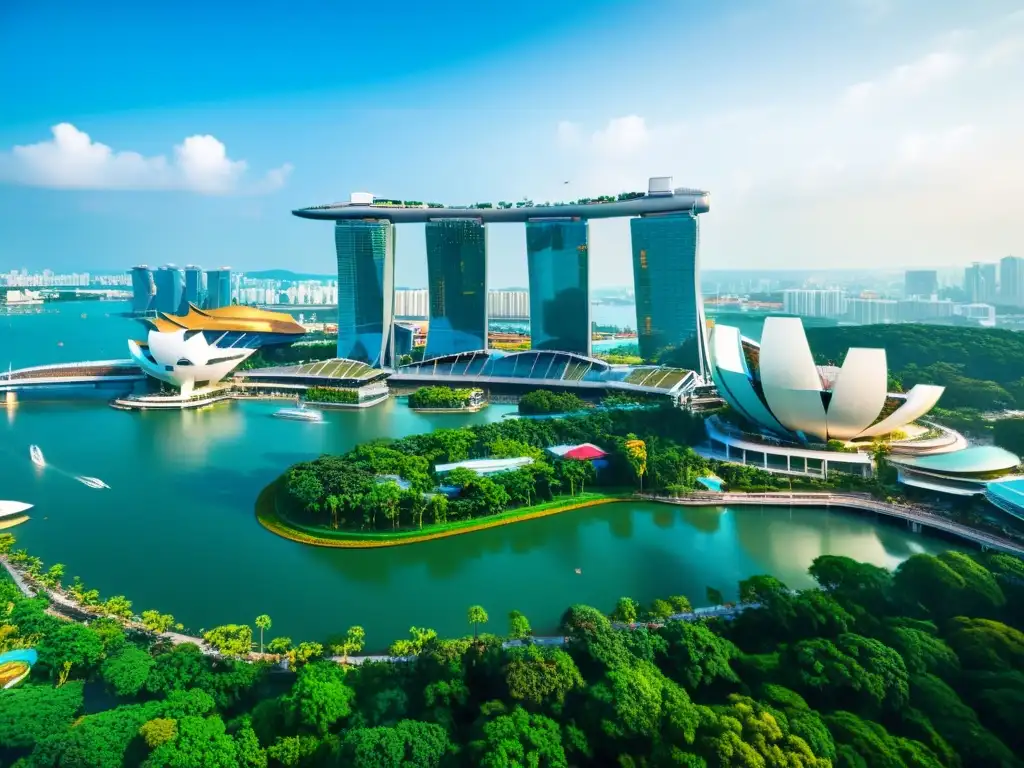 Espectacular skyline de Singapur al atardecer, con Marina Bay Sands, Supertree Grove y vibrante waterfront