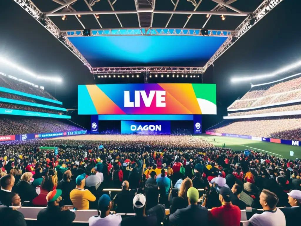 Un estadio lleno de gente en un evento en vivo con patrocinadores destacados