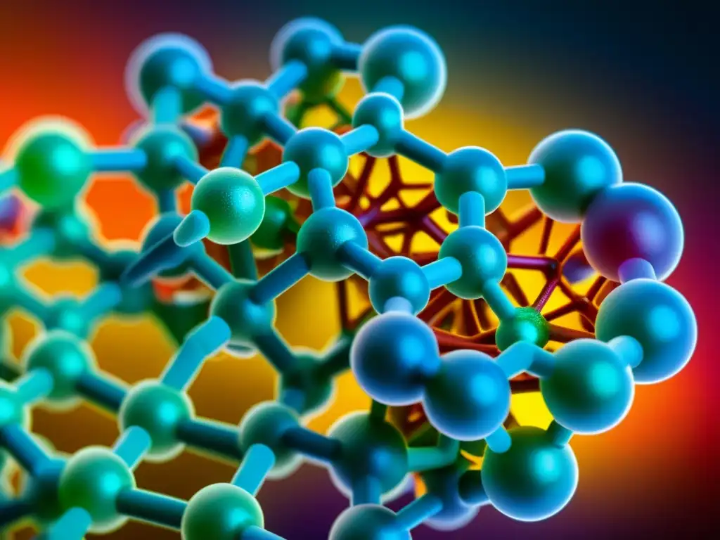 Una estructura molecular compleja de enzima, destaca detalles intrincados y colores vibrantes
