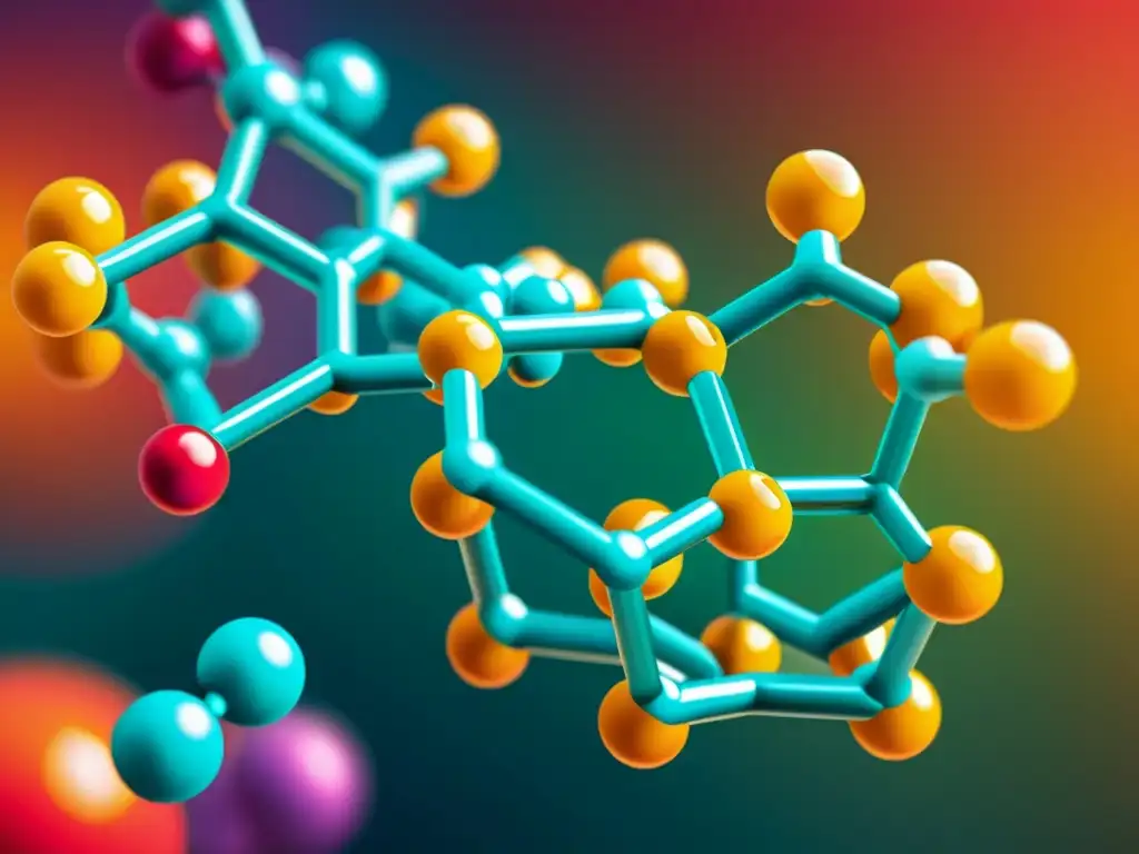Una estructura molecular vibrante y detallada que representa un compuesto farmacéutico, evocando innovación tecnológica y complejidad en acuerdos TRIPS OMC patentes farmacéuticas