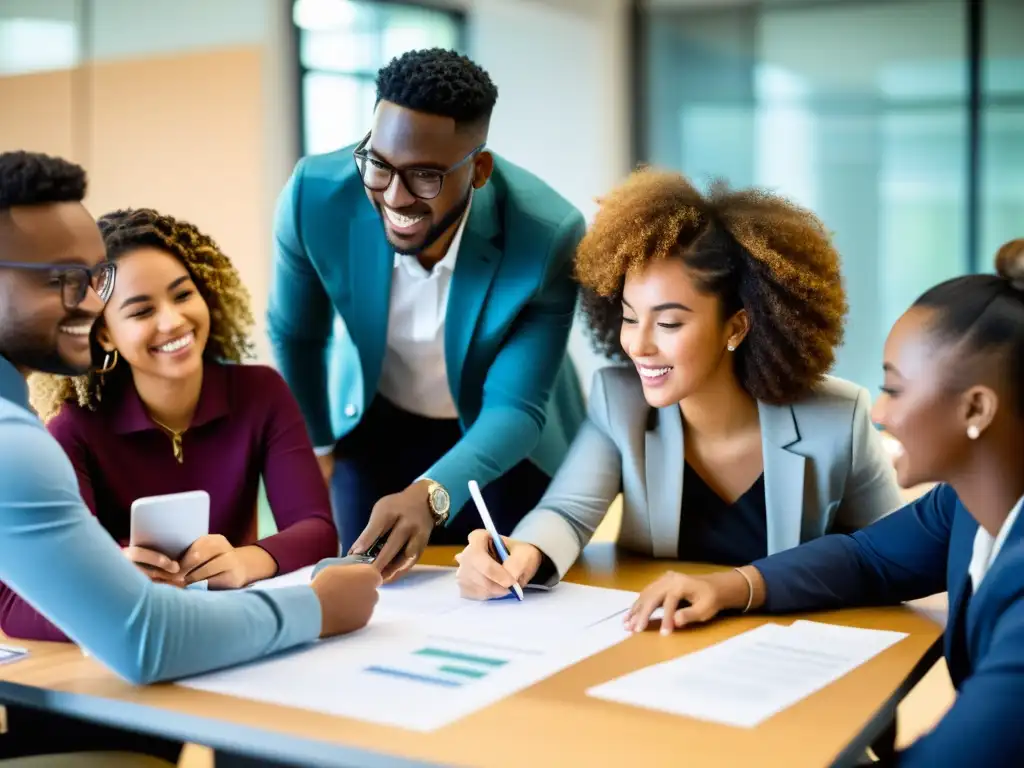 Estudiantes colaborando en proyecto creativo, reflejando energía y diversidad