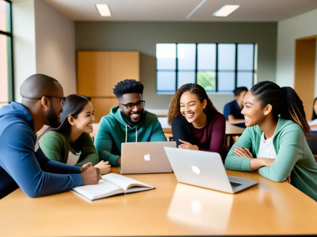 Estudiantes colaborando en proyecto educativo, protección derechos autoría proyectos colaborativos