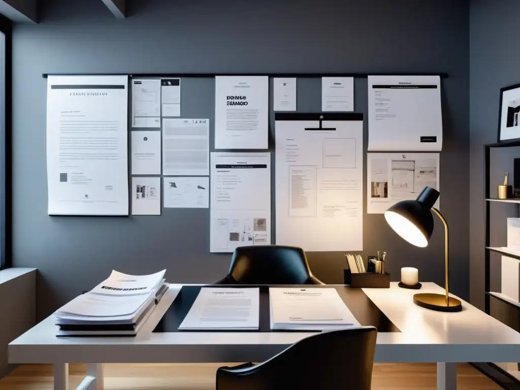 Estudio de diseñador de moda: fusión legal y moda digital Estudio de diseñador de moda con documentos legales y tecnología de vanguardia, reflejando retos legales en el ecommerce de moda
